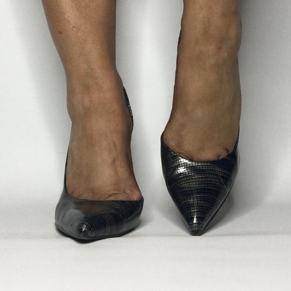 Shoe dazzle size 7 blue/army green snake skin heel - Picture 4 of 9